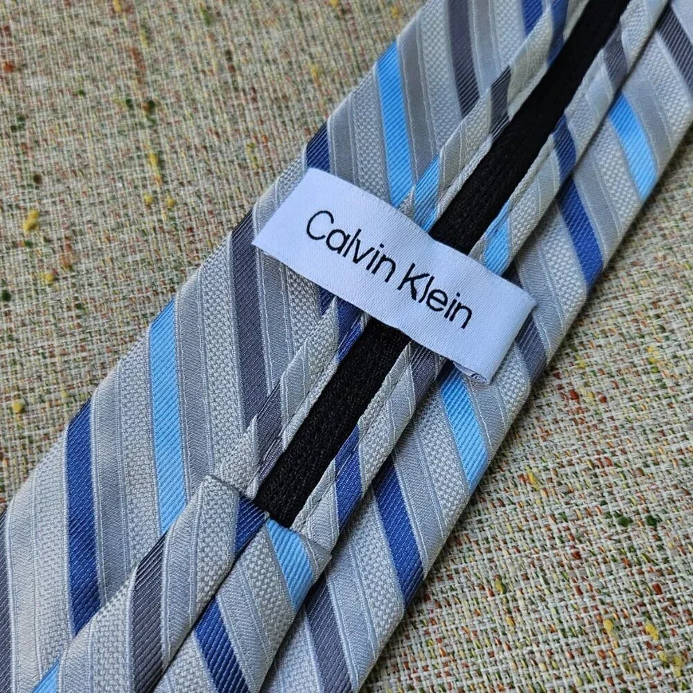 Calvin Klein Kids Boys Tie Pre Tied Zipper Tie Multi Color Striped Necktie Adjus